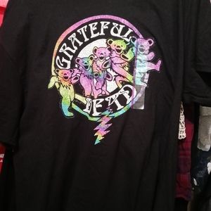 Grateful Dead Dancing Bear Tie Dye Colors Black Short Sleeve Women TShirt M & L